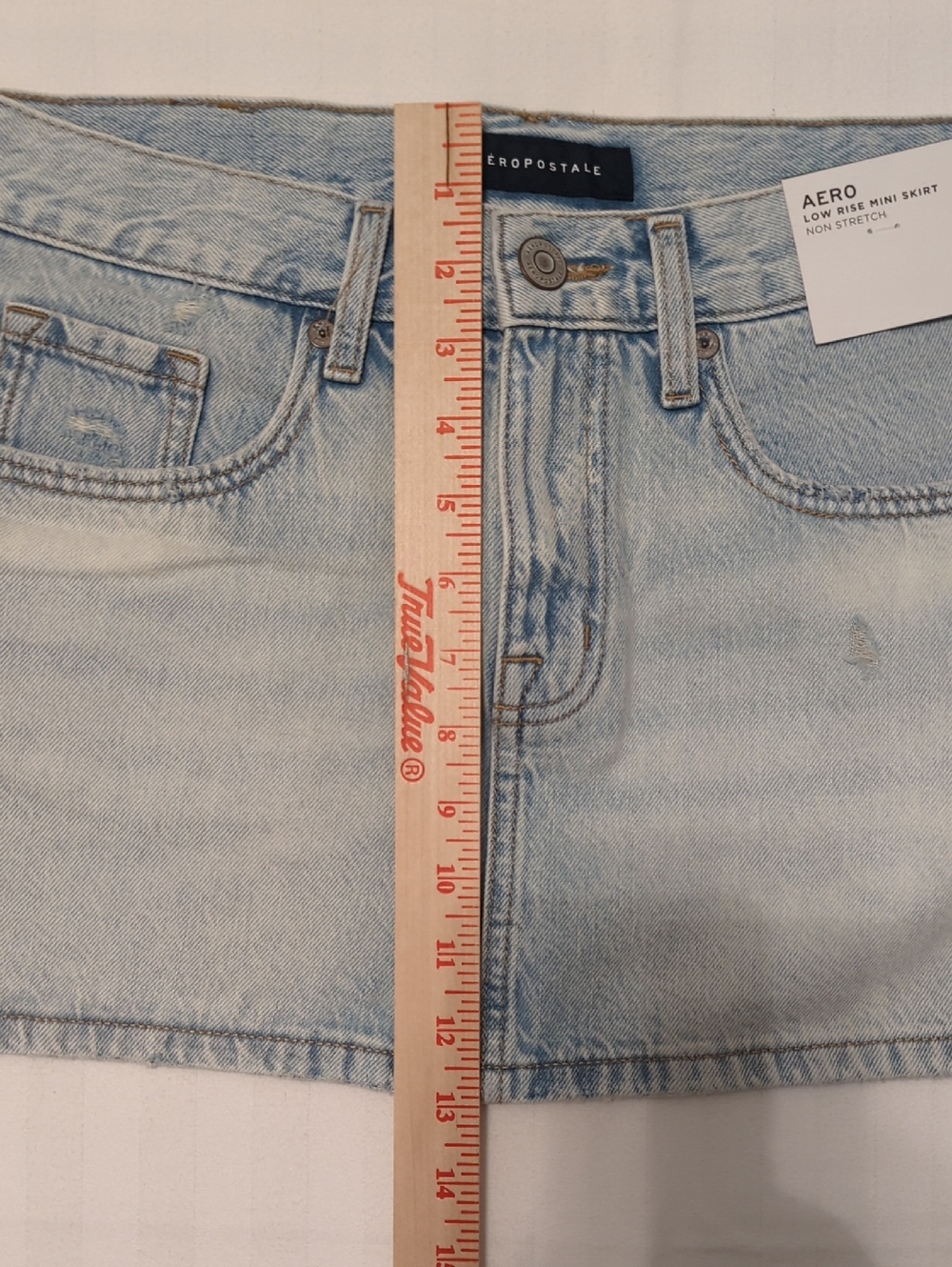 Aeropostale Light Blue Distressed Denim Skirt with Pockets And Branded Button - Picture 9 of 9